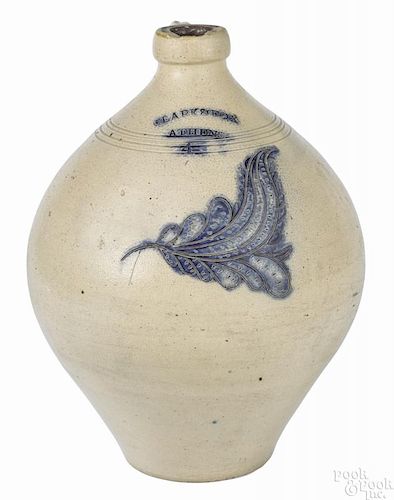 New York stoneware jug, ca. 1835, impressed Clark & Fox Athens