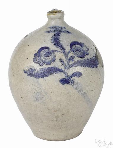 New York stoneware jug, ca. 1830, impressed G. Lent Lansingburgh