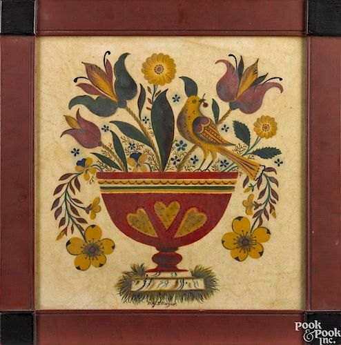 David Y. Ellinger (American 1913-2003), oil on velvet theorem of a bowl of flowers, signed