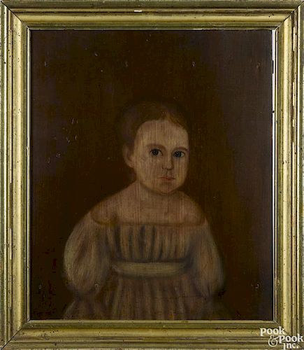 Ralph D. Curtis (American 1808-1885), oil on panel folk portrait of a child, 20'' x 16 1/2''.