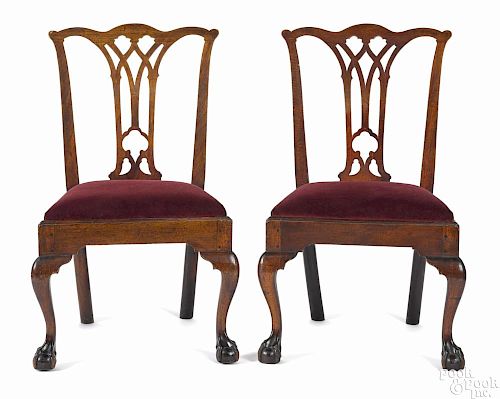 Pair of Pennsylvania Chippendale mahogany dining chairs, ca. 1775, with pierced splats