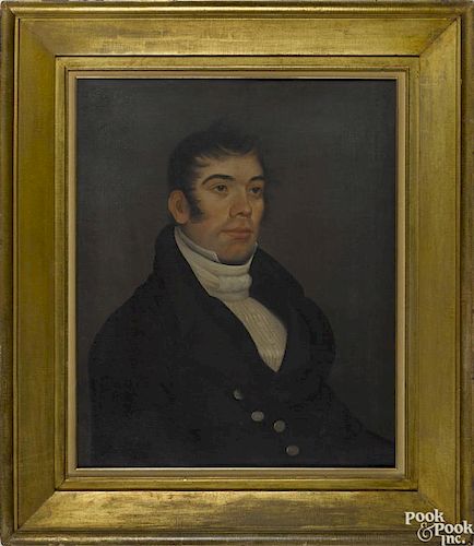 American oil on canvas portrait of a gentleman, ca. 1840, 30'' x 24''.