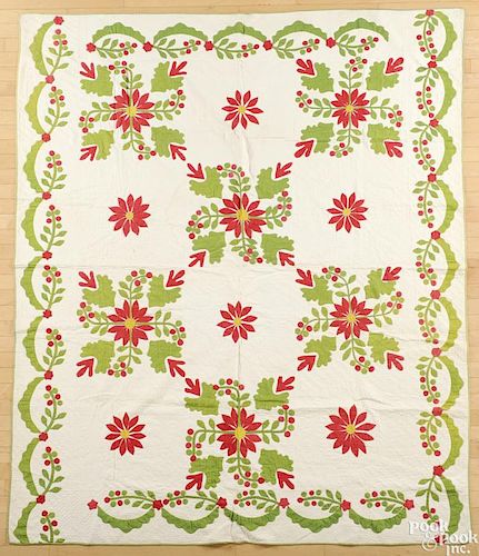Appliqué whig rose variant quilt, late 19th c., 73'' x 88''.