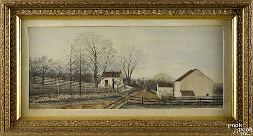 Pennsylvania watercolor farm scene, late 19th c., inscribed on backing H. J. Ohl Nov. 2 1893