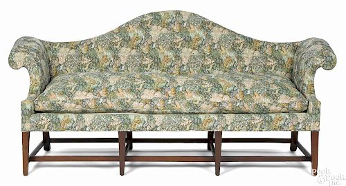Hepplewhite mahogany camelback sofa, ca. 1790, 43'' h., 92'' w.