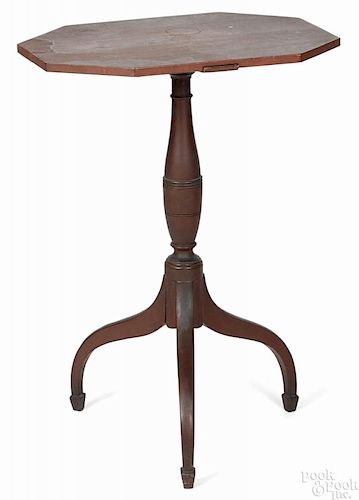 Very delicate New England painted birch candlestand, early 19th c., retaining an old red surface