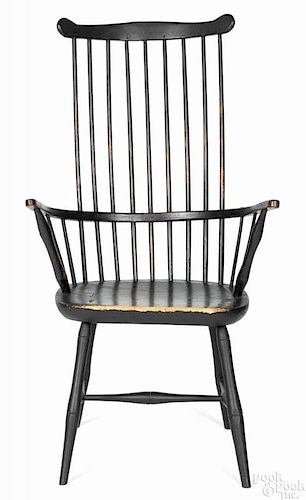 Fanback Windsor armchair, ca. 1820, retaining an old black surface.