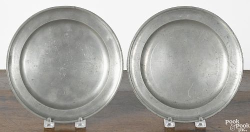 Two Boston, Massachusetts pewter plates, ca. 1800, bearing the touch of Thomas Badger, 8 1/2'' dia.