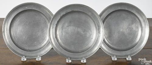 Three Hartford, Connecticut pewter plates, ca. 1830, bearing the touch of Thomas Boardman