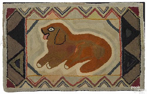 American hooked rug of a dog, late 19th c., 24 1/2'' x 39''.