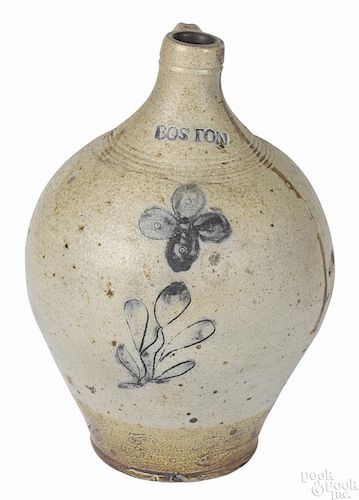 Massachusetts stoneware jug, early 19th c., impressed Boston, attributed to Fenton Pottery