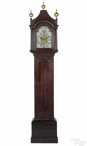 Massachusetts Queen Anne cherry tall case clock, late 18th c.