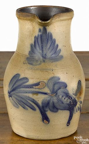 Pennsylvania stoneware pitcher, 19th c., impressed Cowden & Wilcox Harrisburg