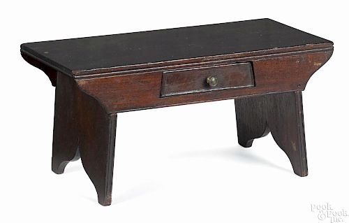 Mahogany footstool, early 19th c., with a single drawer, 6'' h., 12'' w.