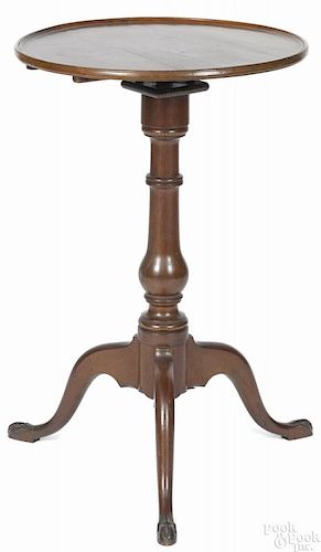 Queen Anne mahogany candlestand, ca. 1765, with all over barber pole inlay
