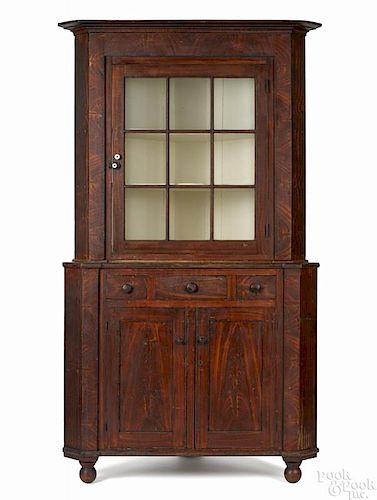York, Pennsylvania painted pine two-part corner cupboard, ca. 1840, attributed to Rupp