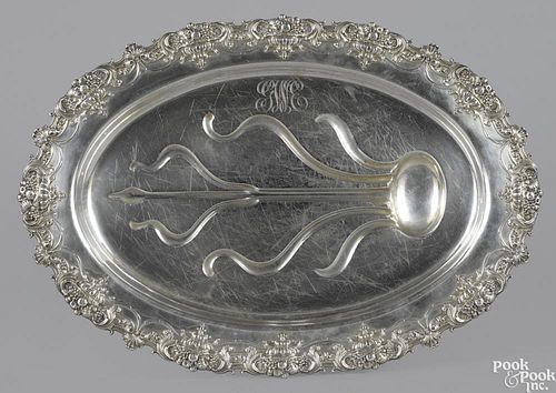 Whiting sterling silver well and tree platter, 16 1/4'' l., 23 3/4'' w., 92.8 ozt.