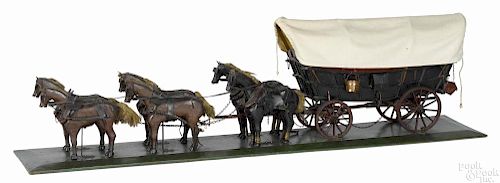 Pennsylvania carved and painted Conestoga wagon, late 19th c., with a six-horse team, 47 1/2'' l.