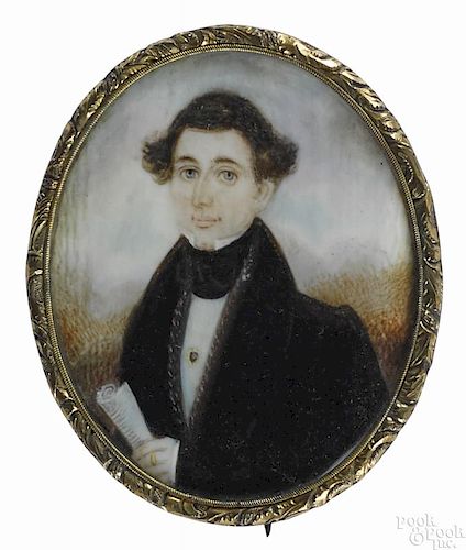Attributed to Abraham Parsell (American 1791-1856), miniature watercolor on ivory portrait