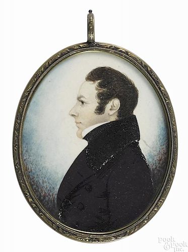 James Gillespie (American/British, b. 1793), miniature watercolor profile portrait of a gentleman