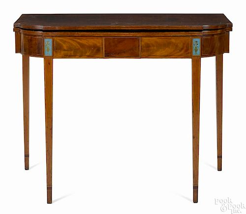 Baltimore Hepplewhite mahogany card table, ca. 1800, with overall line inlay