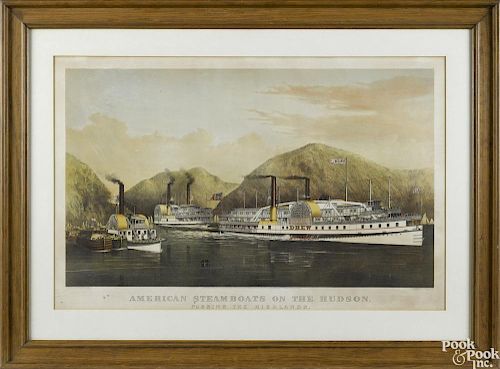 Currier & Ives lithograph, titled American Steamboats on the Hudson Passing the Highlands