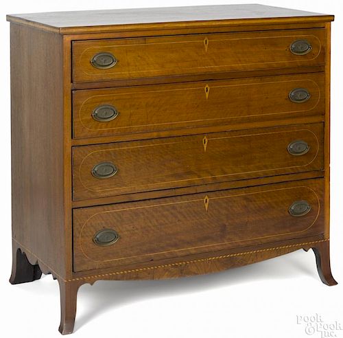 Pennsylvania walnut Hepplewhite chest of drawers, early 19th c., with line and barber pole inlay