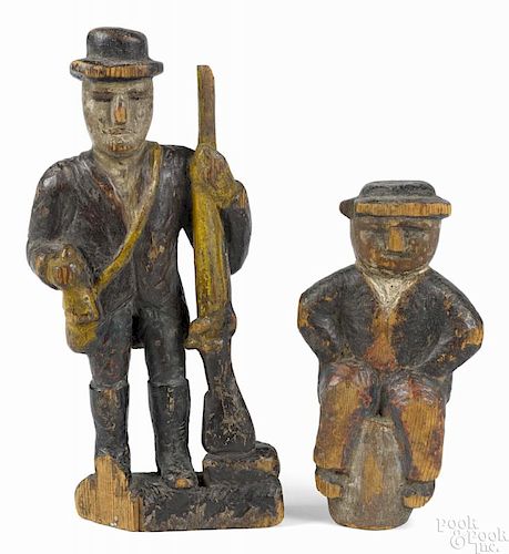 Lewis Miller (York County, Pennsylvania 1796-1882), two carved and painted figures