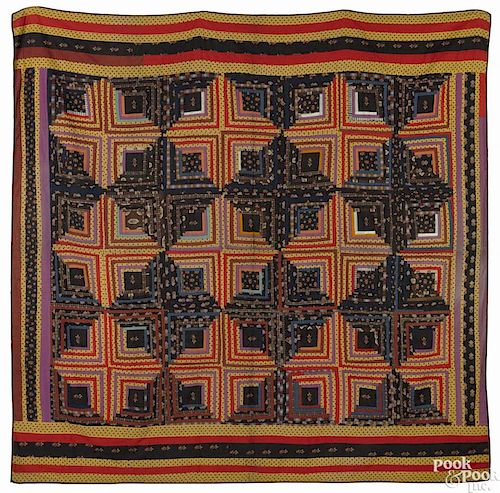 Chester County, Pennsylvania pieced log cabin quilt, ca. 1850, stitched by Mary M. Shields