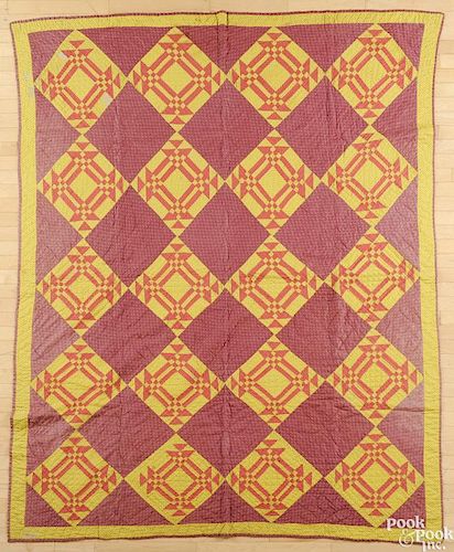 Pennsylvania pieced, block variant quilt, ca. 1880, 76'' x 95''.