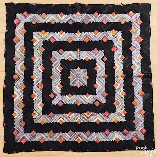 Pennsylvania log cabin concentric square quilt, ca. 1890, with a chintz back, 68'' x 68''.