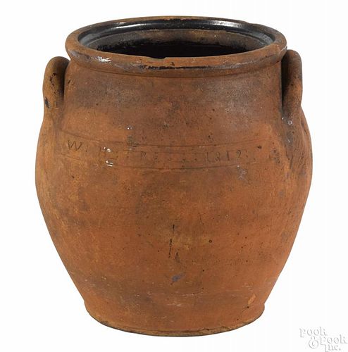 American redware crock, dated 1812, possibly Paul Cushman, Albany, New York