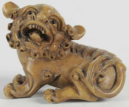Carved Hardwood Figure of a Foo Lion
