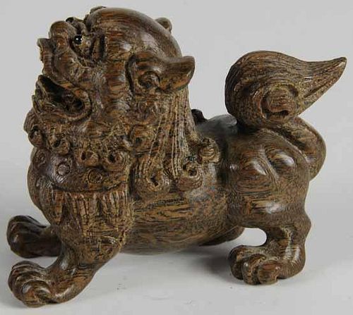 Chinese Carved Hardwood Foo Lion