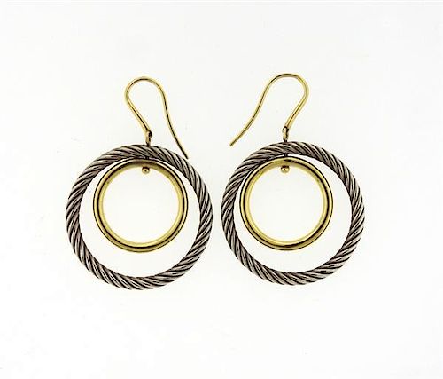 David Yurman 18K Gold Silver Mobile Circle Cable Earrings