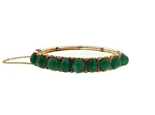 14K Gold Diamond Emerald  Bangle Bracelet