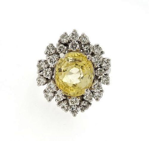 14K Gold Yellow Sapphire Diamond Cocktail Ring