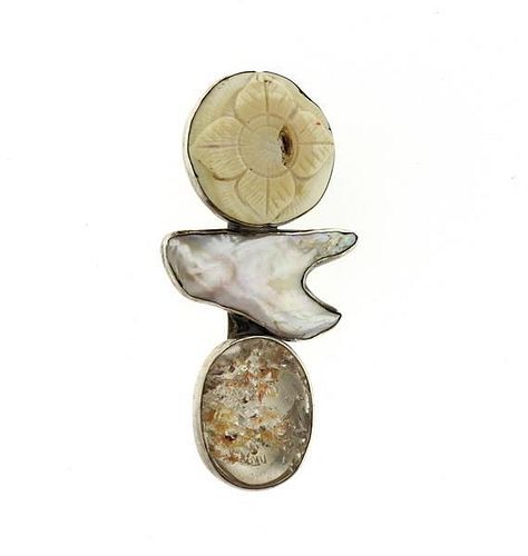 Rebecca Collins Sterling Silver Multi Gemstone Brooch Pin