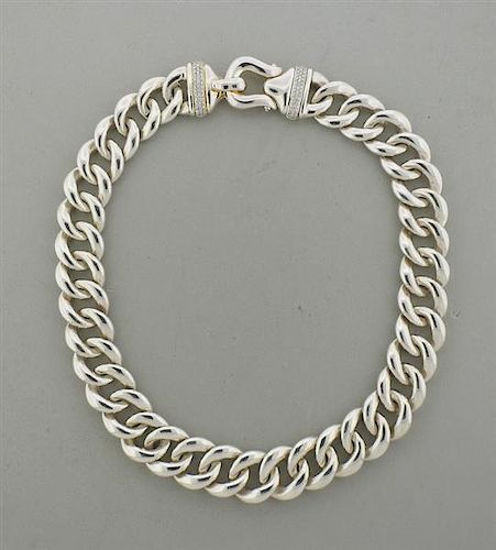 David Yurman Sterling Diamond Cable Buckle Necklace