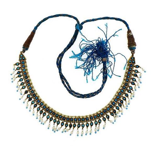 22k Gold Pearl Turquoise Cord Necklace