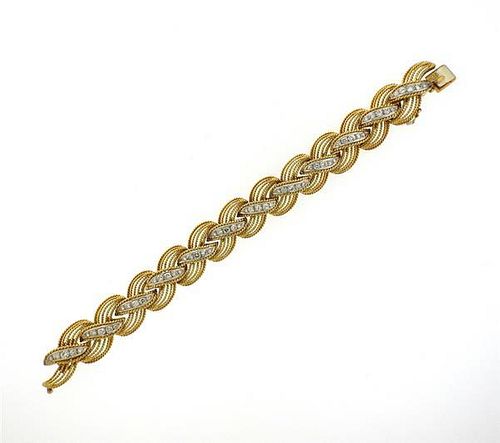 1960s 18K Gold Diamond Braided Bracelet