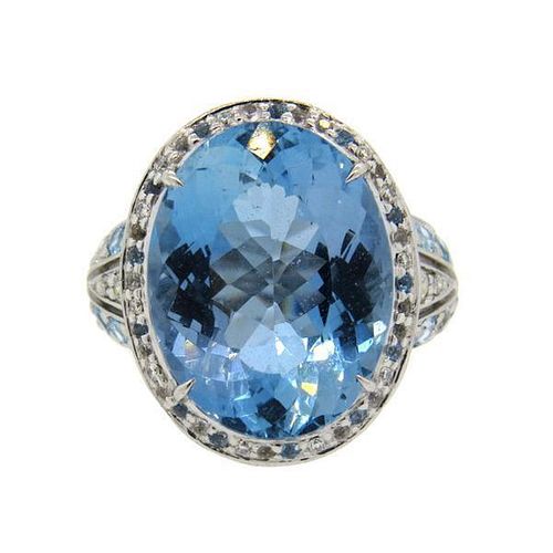 John Hardy 18K Gold Blue Topaz Diamond Ring