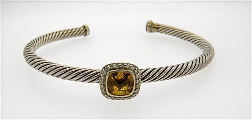 David Yurman Albion Sterling Citrine Diamond Cuff Bracelet