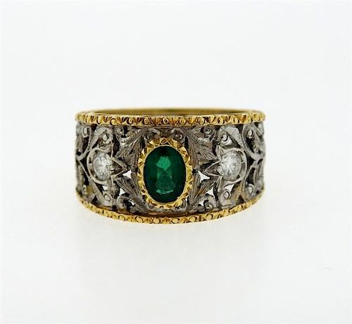 18k Gold Emerald Diamond Band Ring