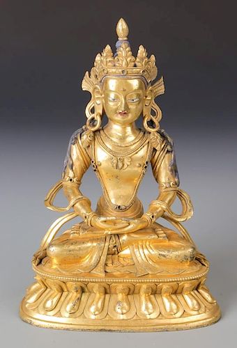 Fine Large Sino-Tibetan Gilt Bronze Buddha