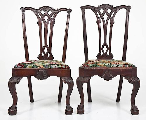 Pair Philadelphia Chippendale Revival Side Chairs