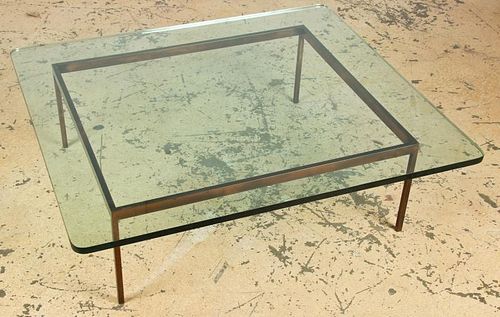 Glass Top Copper Tone Low Table