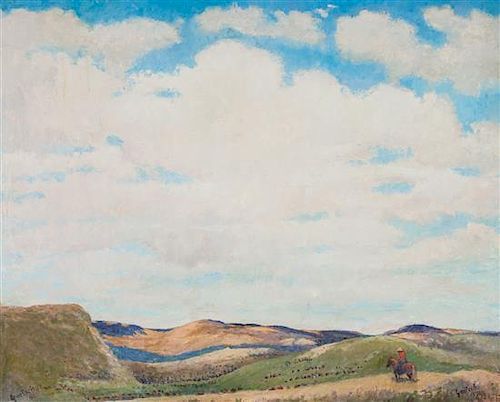 * Gustav Goetsch, (American, 1877-1969), Cow Country, 1960