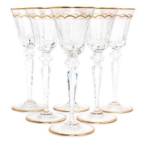 * A Set of Eighteen Saint Louis Crystal Parcel Gilt Cut Glass Wine Goblets Height 10 inches.