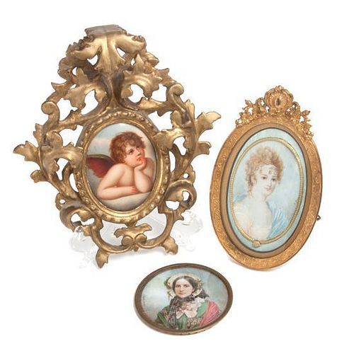 Two Continental Portrait Miniatures Height of largest 8 1/4 inches.